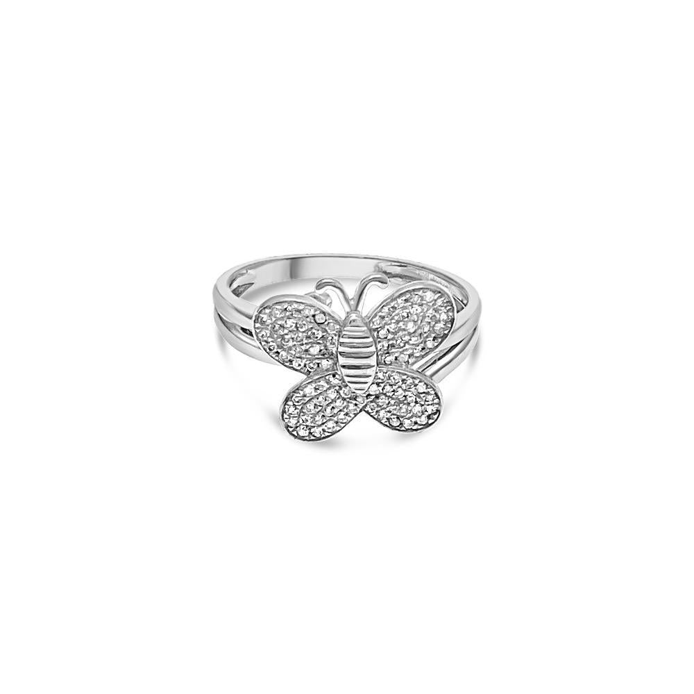 0.20 cttw Diamond Butterfly Womens Ring 10k White Gold