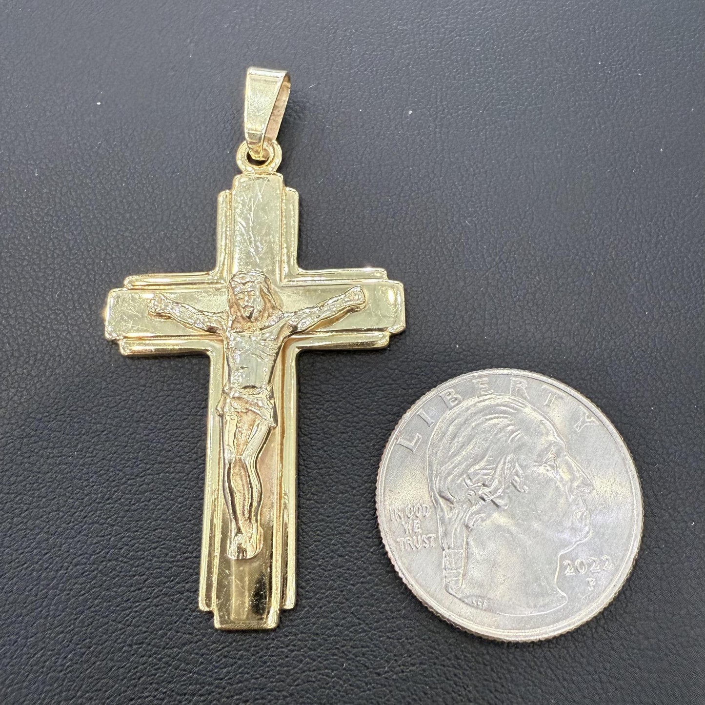 Crucifix Jesus Cross Pendant Charm 925 Sterling Silver Gold Plated 2.2"