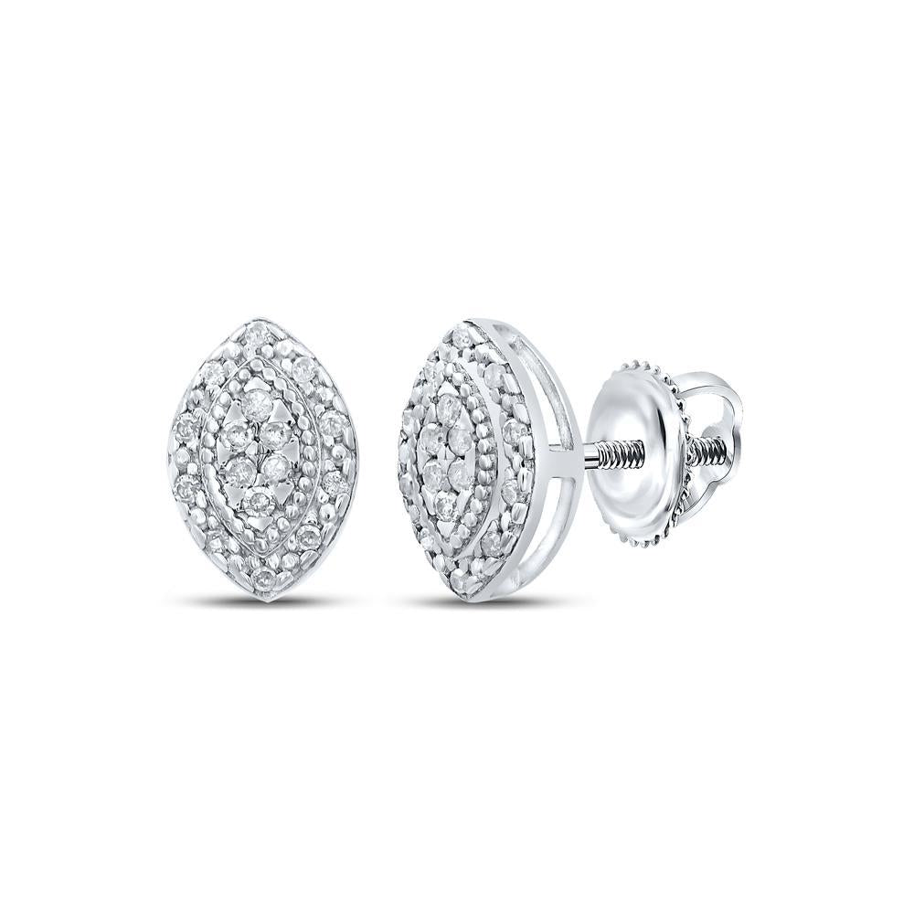Diamond Marquise Shape Cluster Stud Earrings 925 Sterling Silver Screw Back