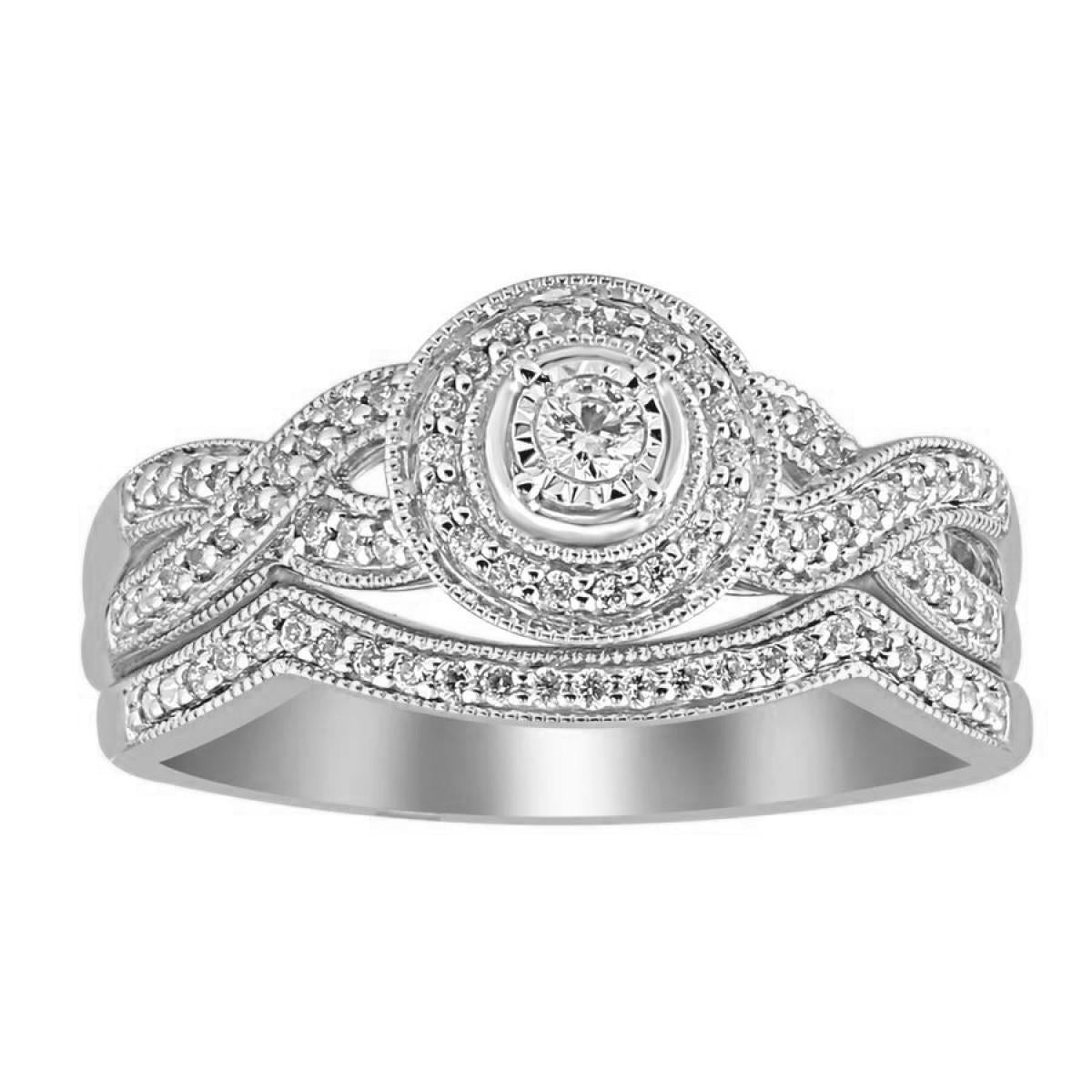 0.25cttw Diamond Round Twisted Bridal Wedding Ring Set 10k White Gold