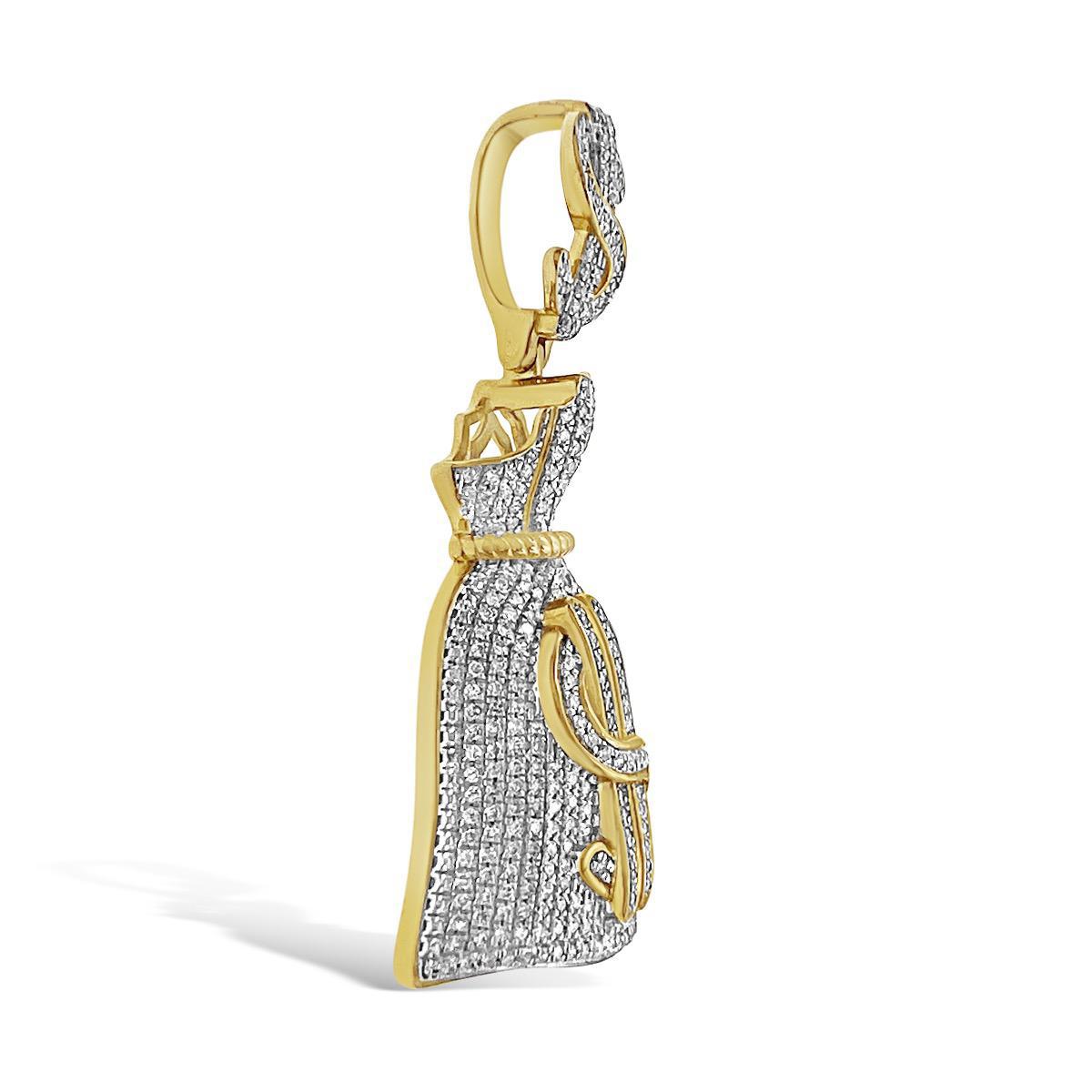 0.75 Cttw Diamond Money Bag Dollar Sign Mens Charm Pendant 10k Yellow Gold