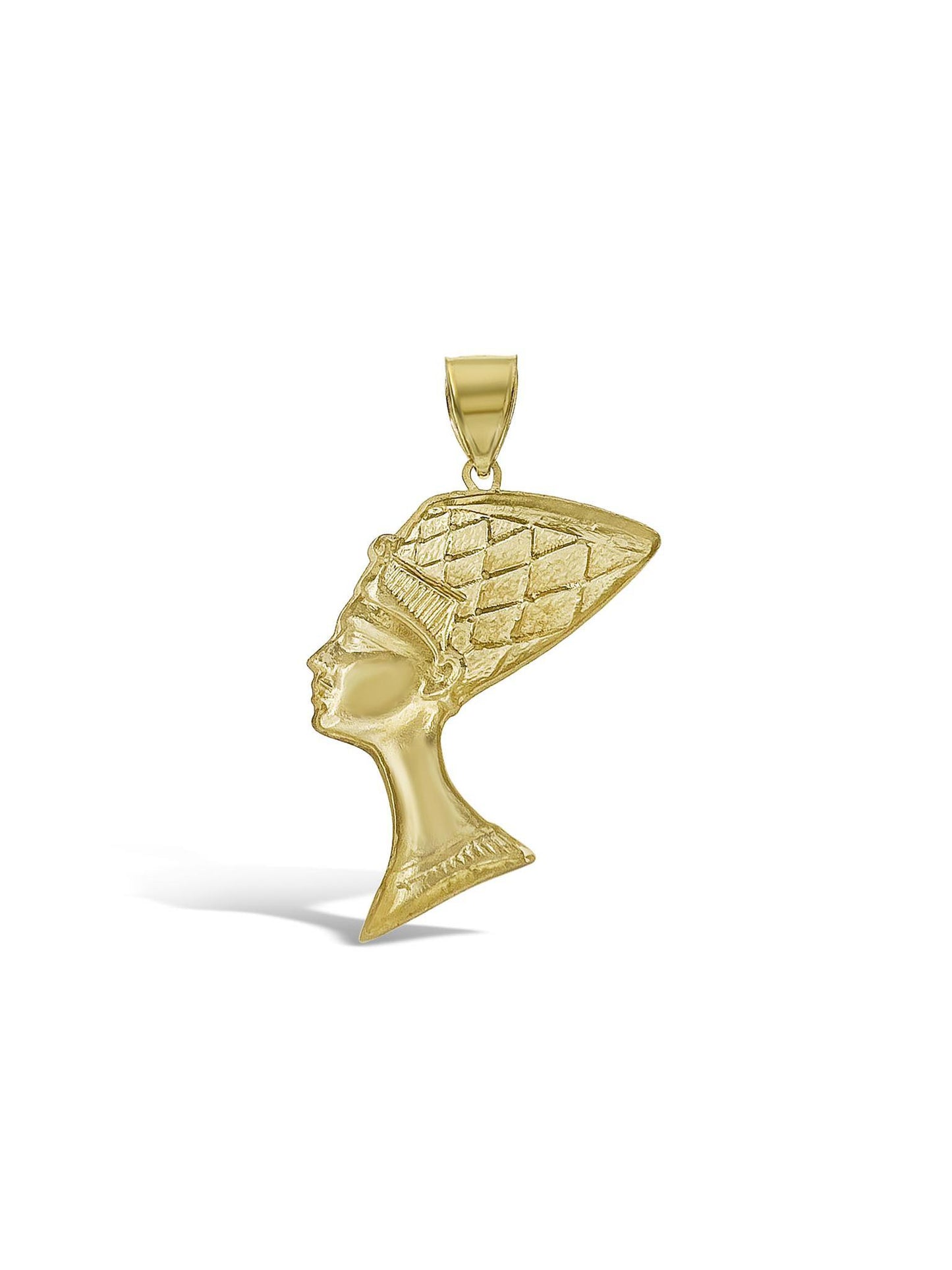 Egyptian Queen Nefertiti Pendant 10k Yellow Gold Mens Charm 2.1 inch