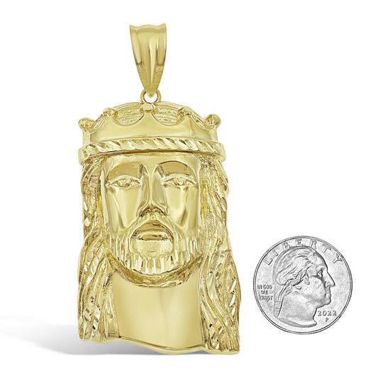 3.3" Large Jesus Head Pendant 10k Yellow Gold Mens Charm