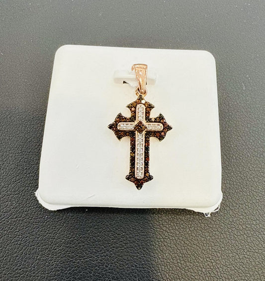 0.21ctw Diamond Cross Pendant Red White 10K Rose Gold Charm