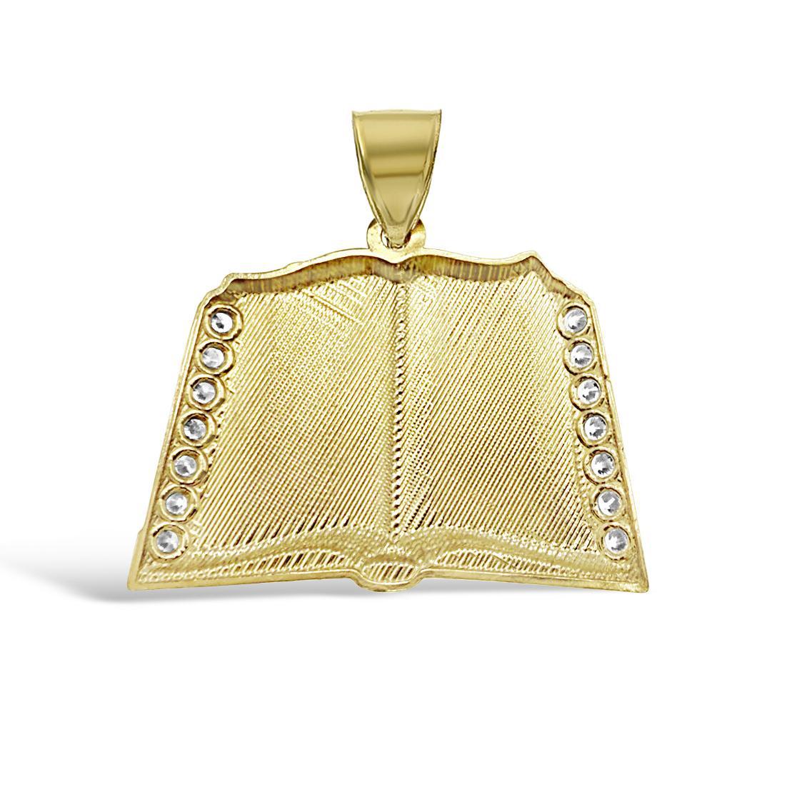 Holy Bible Praying Book Pendant CZ Charm 10k Yellow Gold 1.2 inch