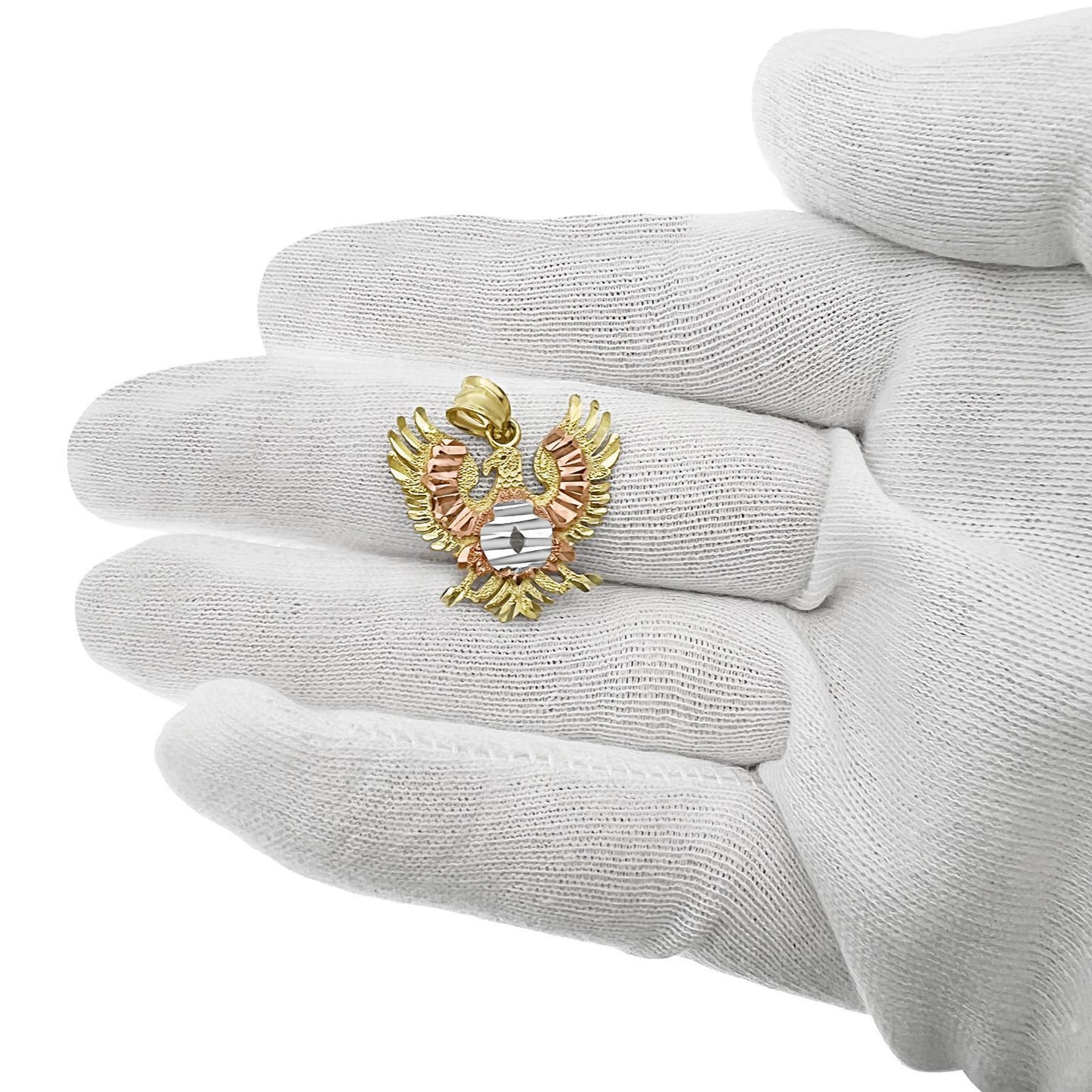 10K Tri Color Gold Eagle Pendant