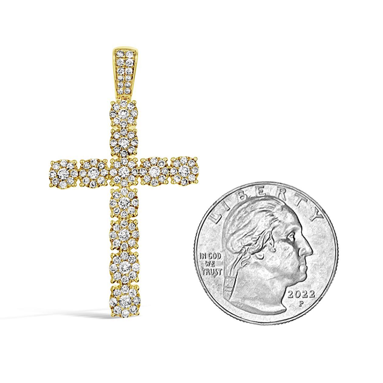 1.50 ctw Diamond Cross Mens Pendant Charm 10k Yellow Gold 1.8 inch