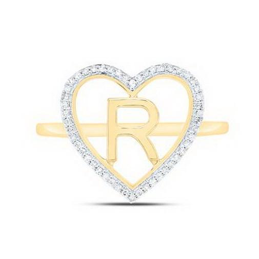 Diamond Initial R Heart Ring 10K Yellow Gold Womens