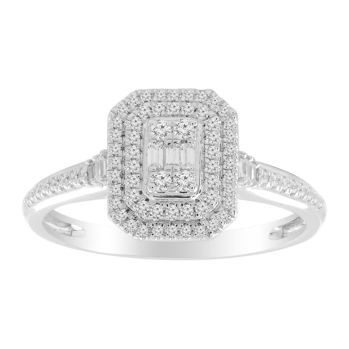 0.25 cttw Baguette Round Diamond Cushion Octagon Engagement Ring 10k White Gold
