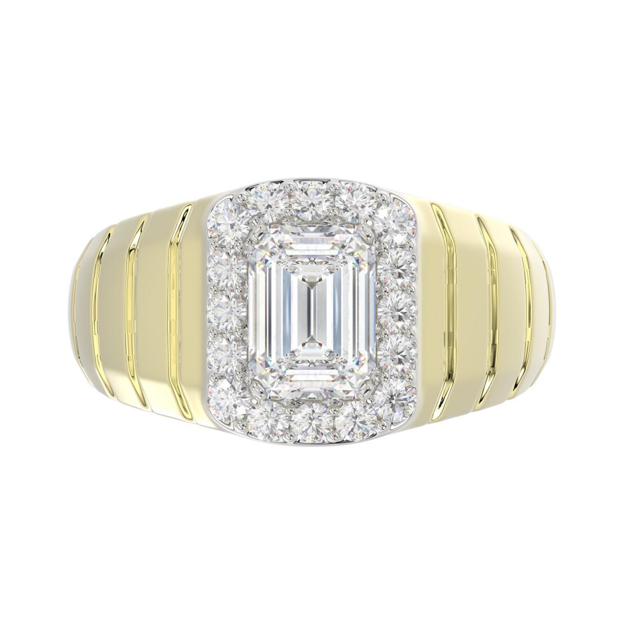 2.50 Cttw Lab Grown Diamond Emerald Halo IGI Certified Mens Ring Band 14k Gold