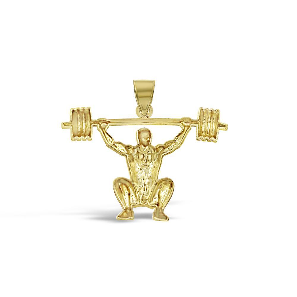 14K Yellow Gold Weightlifter Pendant Charm Fitness Gym Sports Jewelry 1 inch