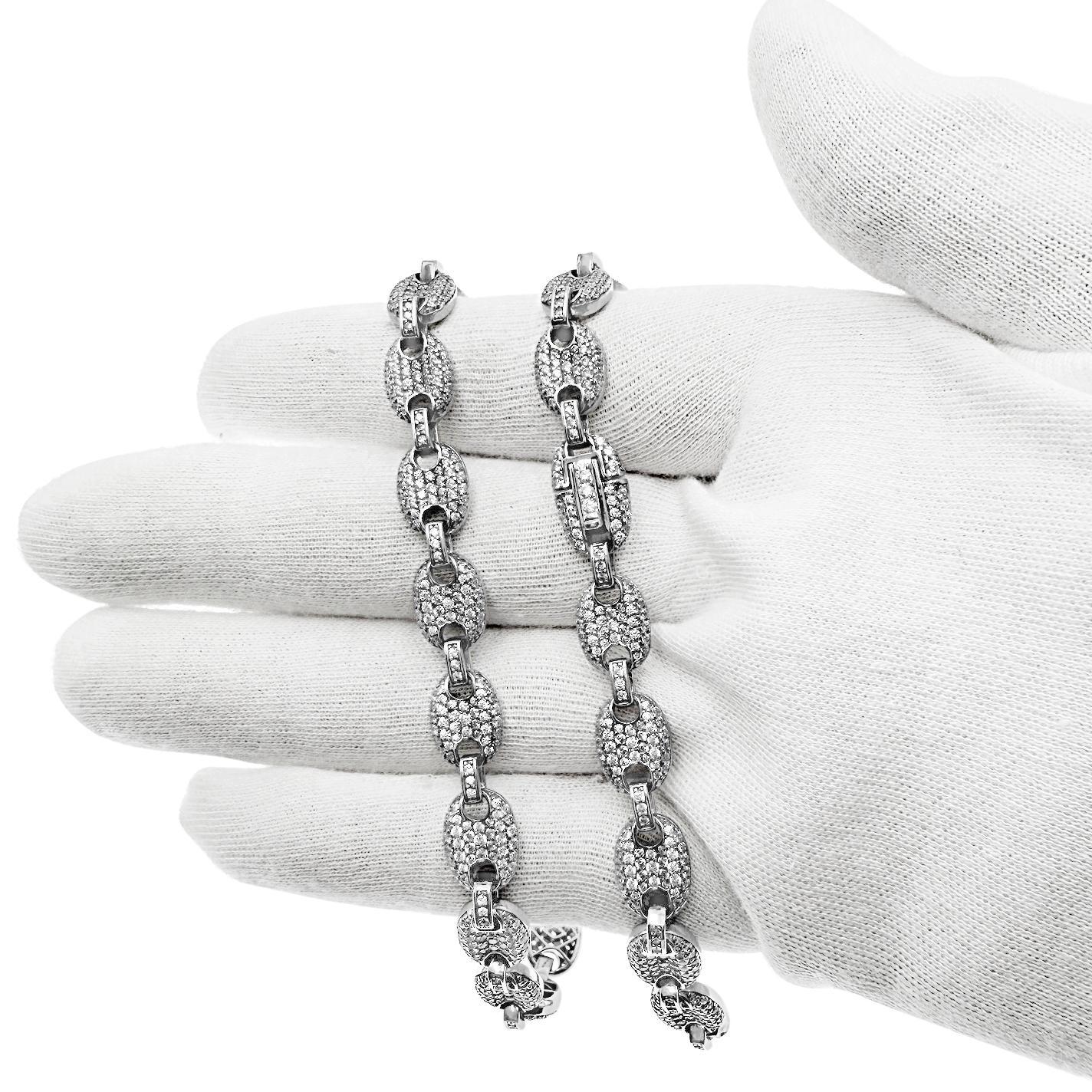 Puff Mariner Anchor Iced Out Link Chain CZ Necklace Solid 925 Sterling Silver