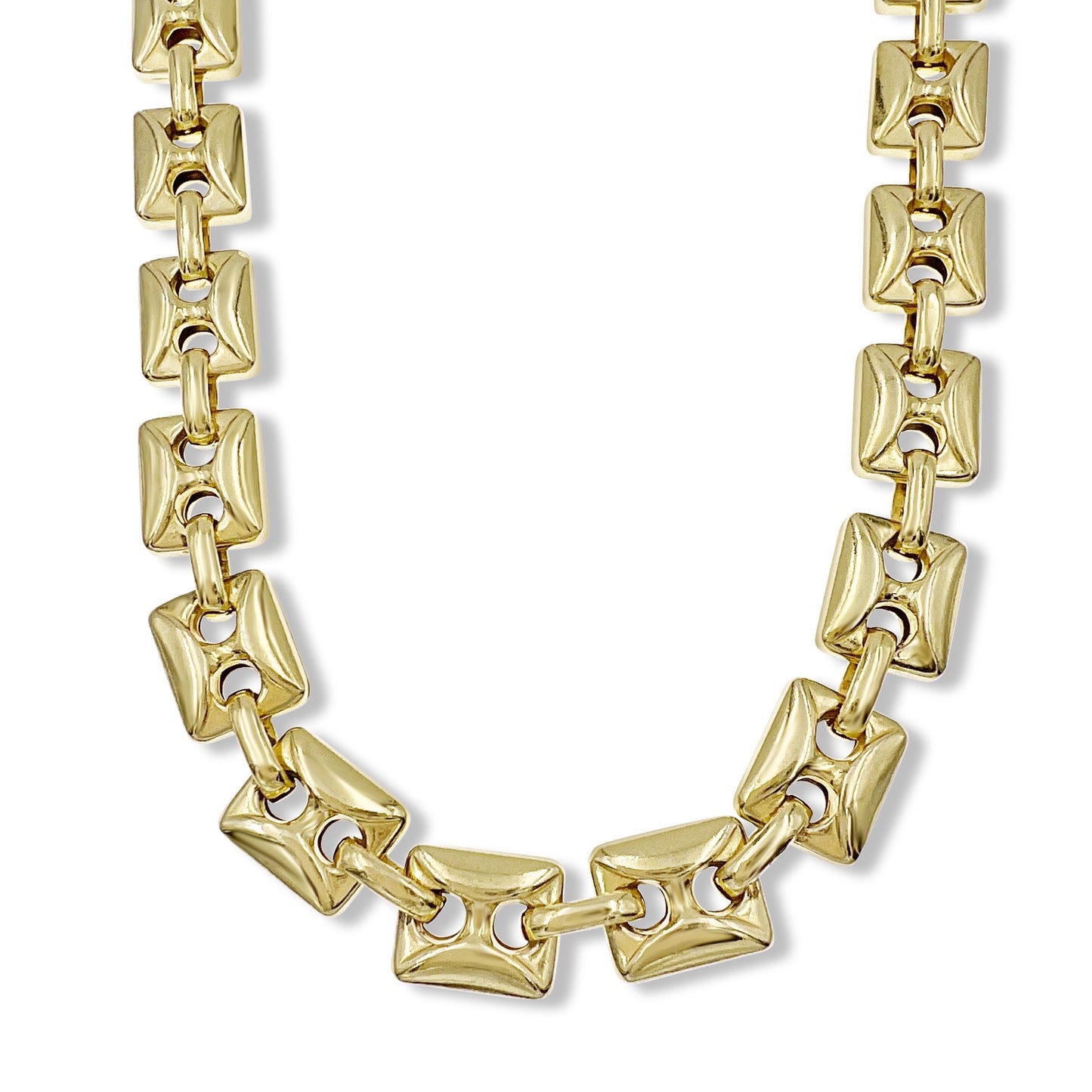 Anchor Mariner Necklace 12mm Square Puffed Gold over 925 Sterling Silver 30 inch
