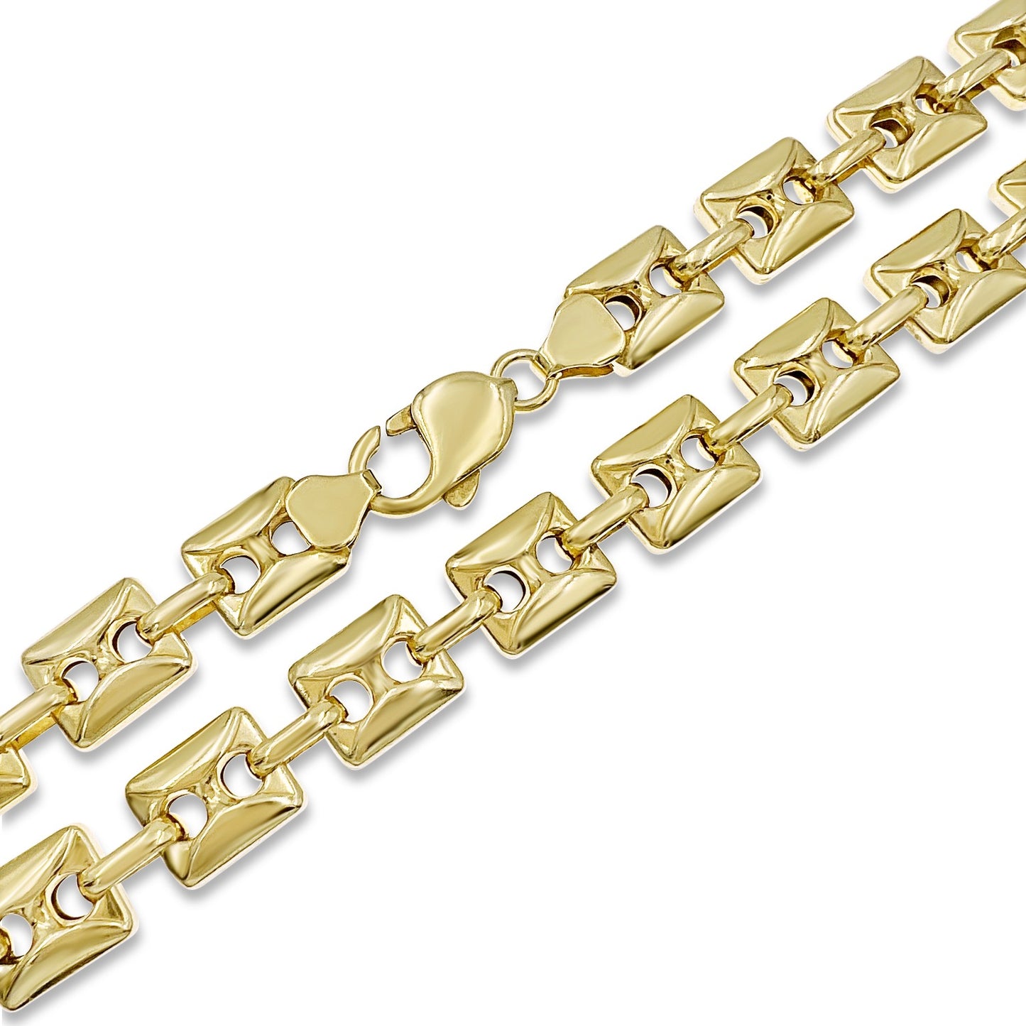 Anchor Mariner Necklace 12mm Square Puffed Gold over 925 Sterling Silver 30 inch