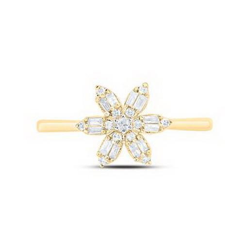0.20ctw Diamond Baguette Flower Ring 10K Yellow Gold