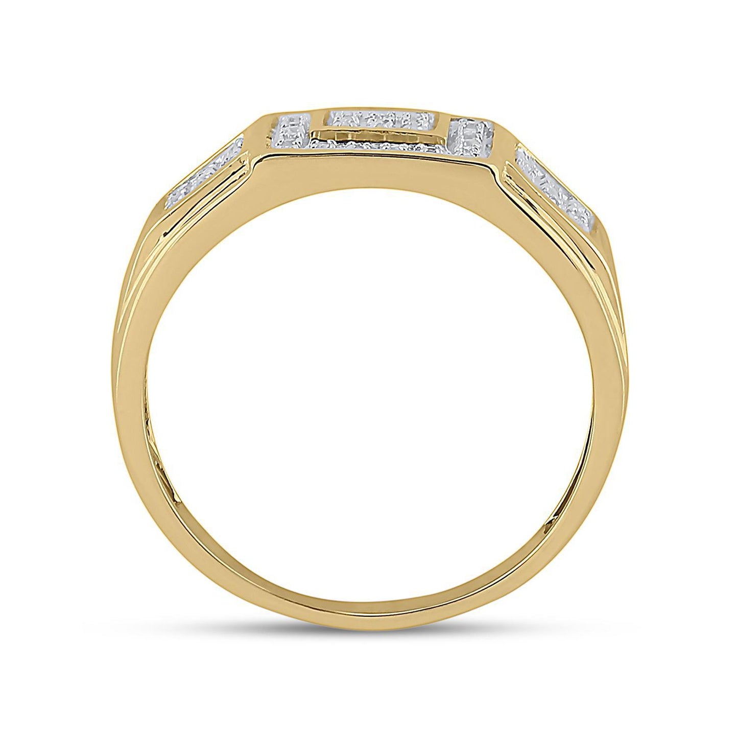 0.25 Cttw Round Diamond Square Mens Ring Band 10k Yellow Gold