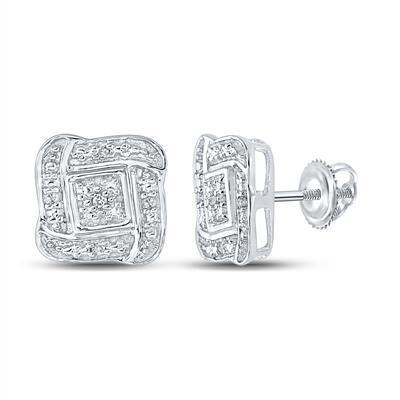 Diamond Square Shape Stud Earrings 925 Sterling Silver Screw Back