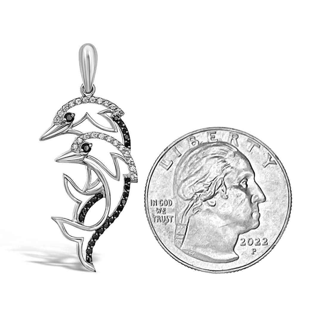 14k White Gold Two Dolphin Pendant Charm 1.5"