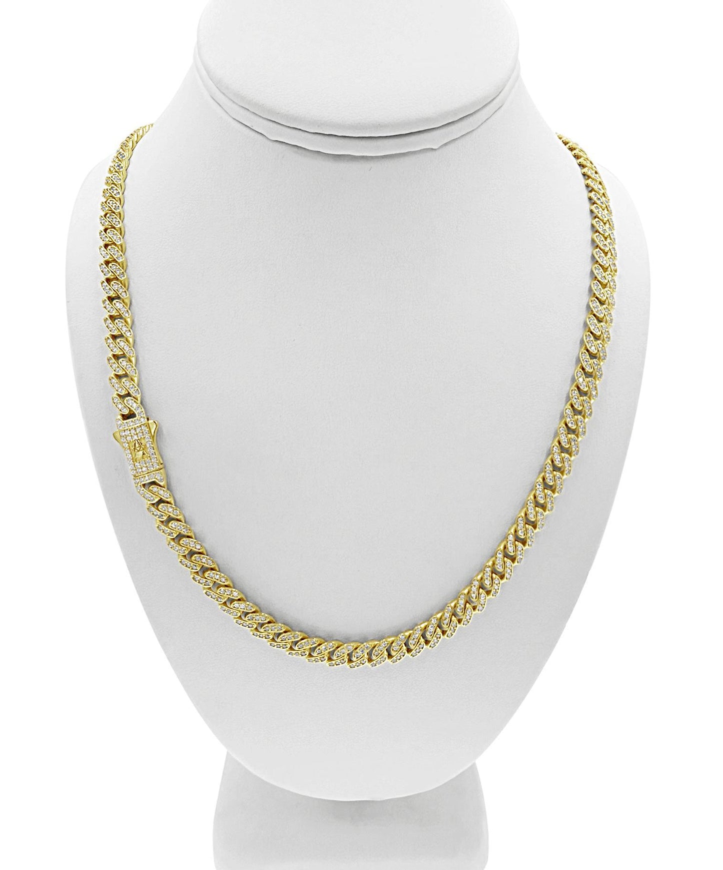14k Yellow Gold Miami Cuban Monaco Link Chain Necklace 7mm Iced Out