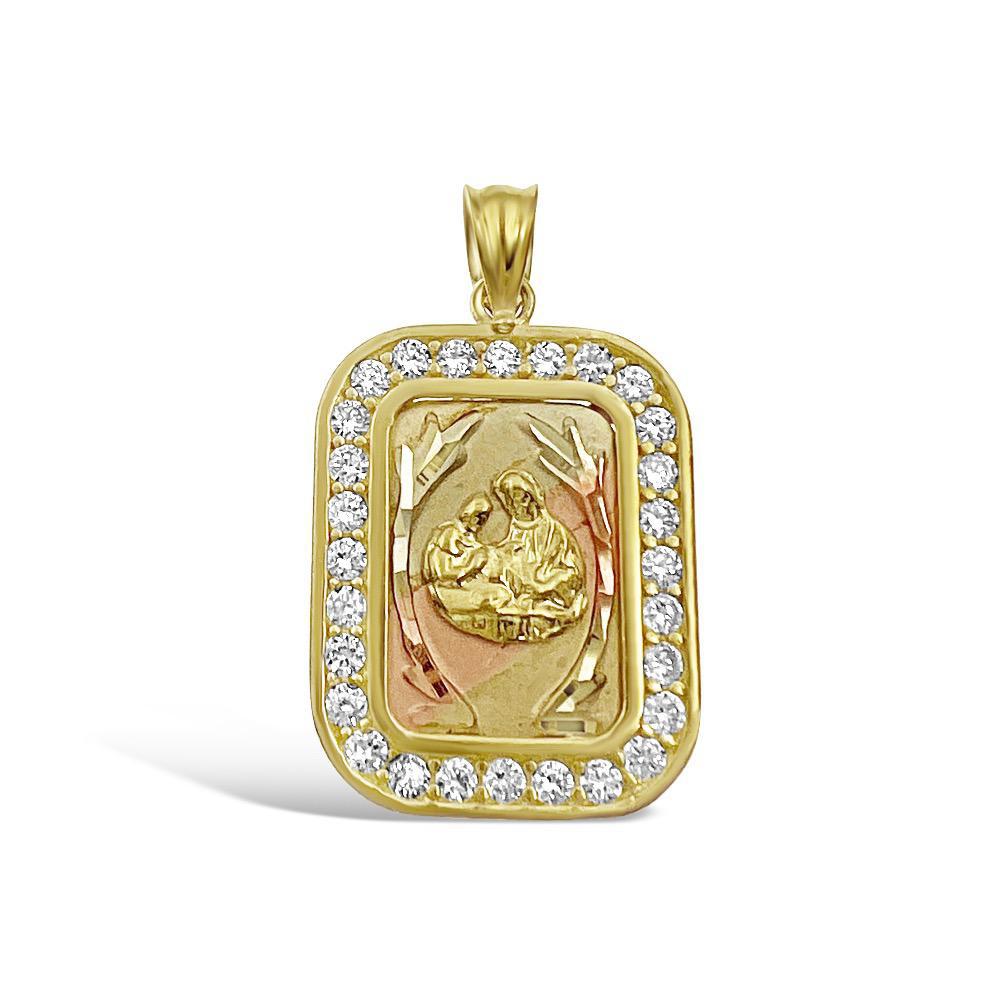 Holy Family Pendant 10k Gold Charm 1.2"