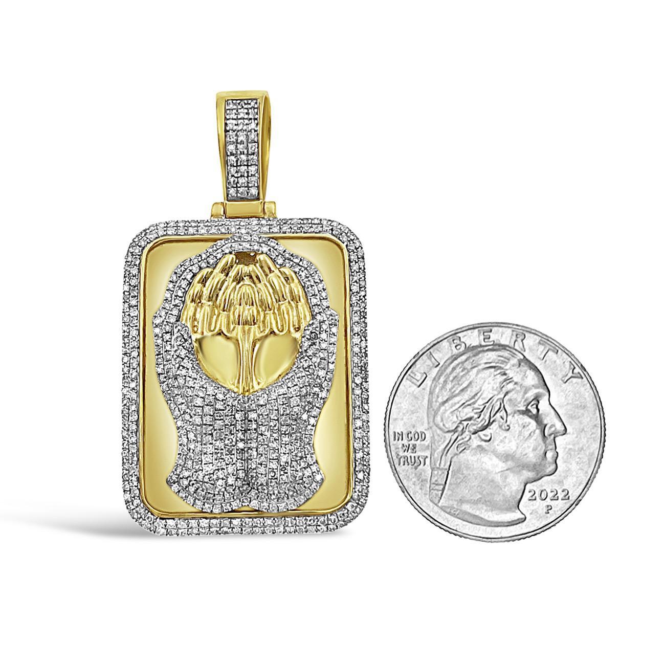 1.50 Cttw Round Diamond Praying Hands Allah Muslim Pendant Charm 14k Yellow Gold