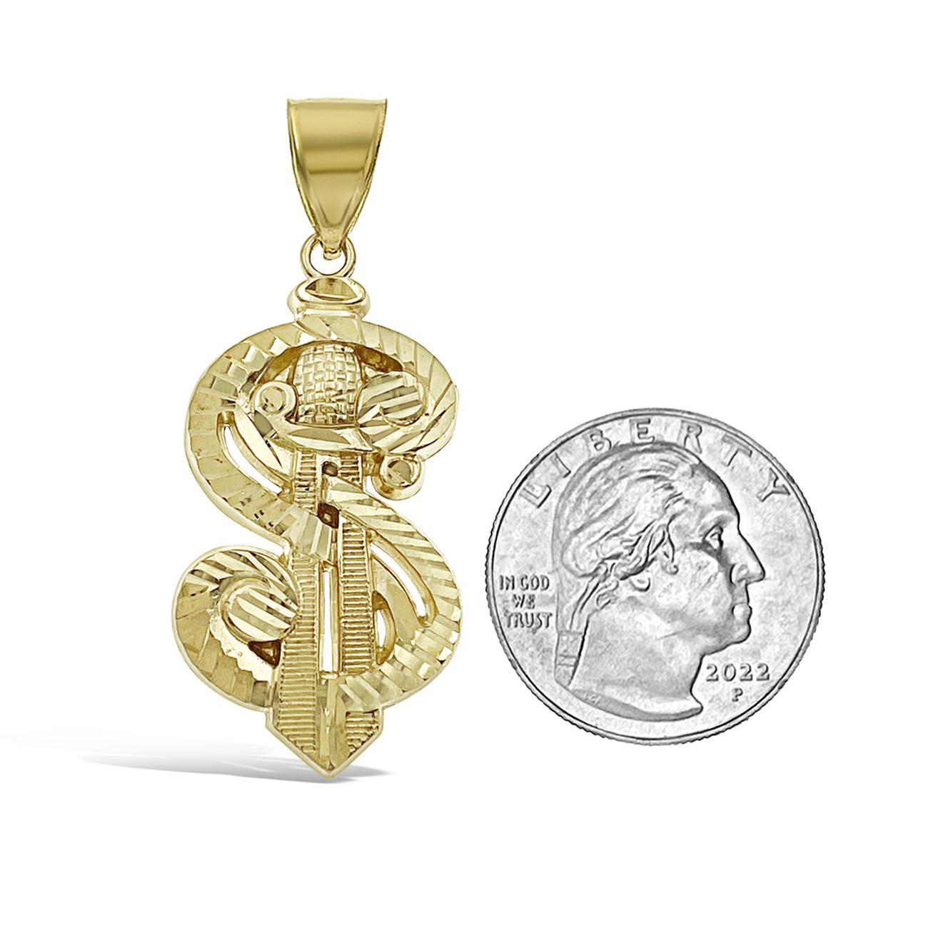 10k Yellow Gold Dollar Sign Money Pendant Charm 1.9 inch
