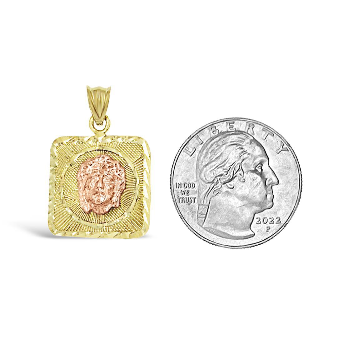 Jesus Face Pendant 10K Yellow Rose Gold Religious Charm 1 inch