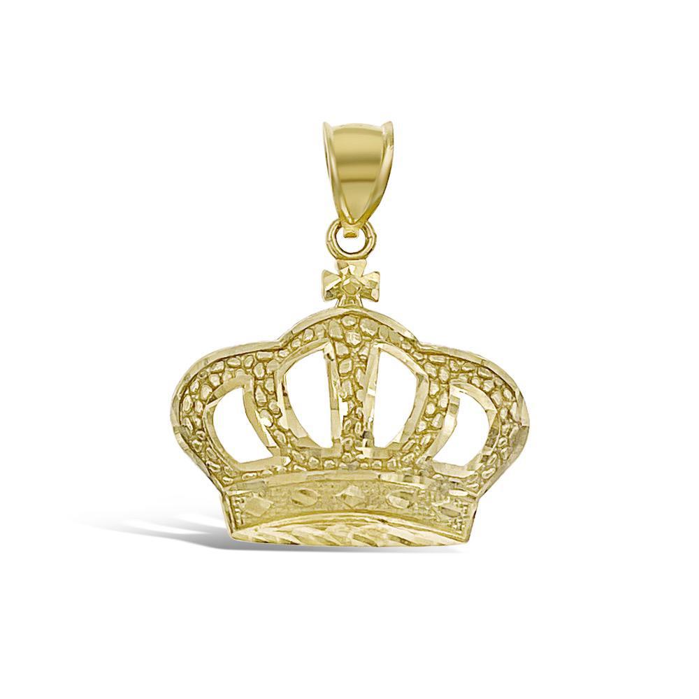 Crown Pendant Charm Real 10k Yellow Gold 1.1 inch