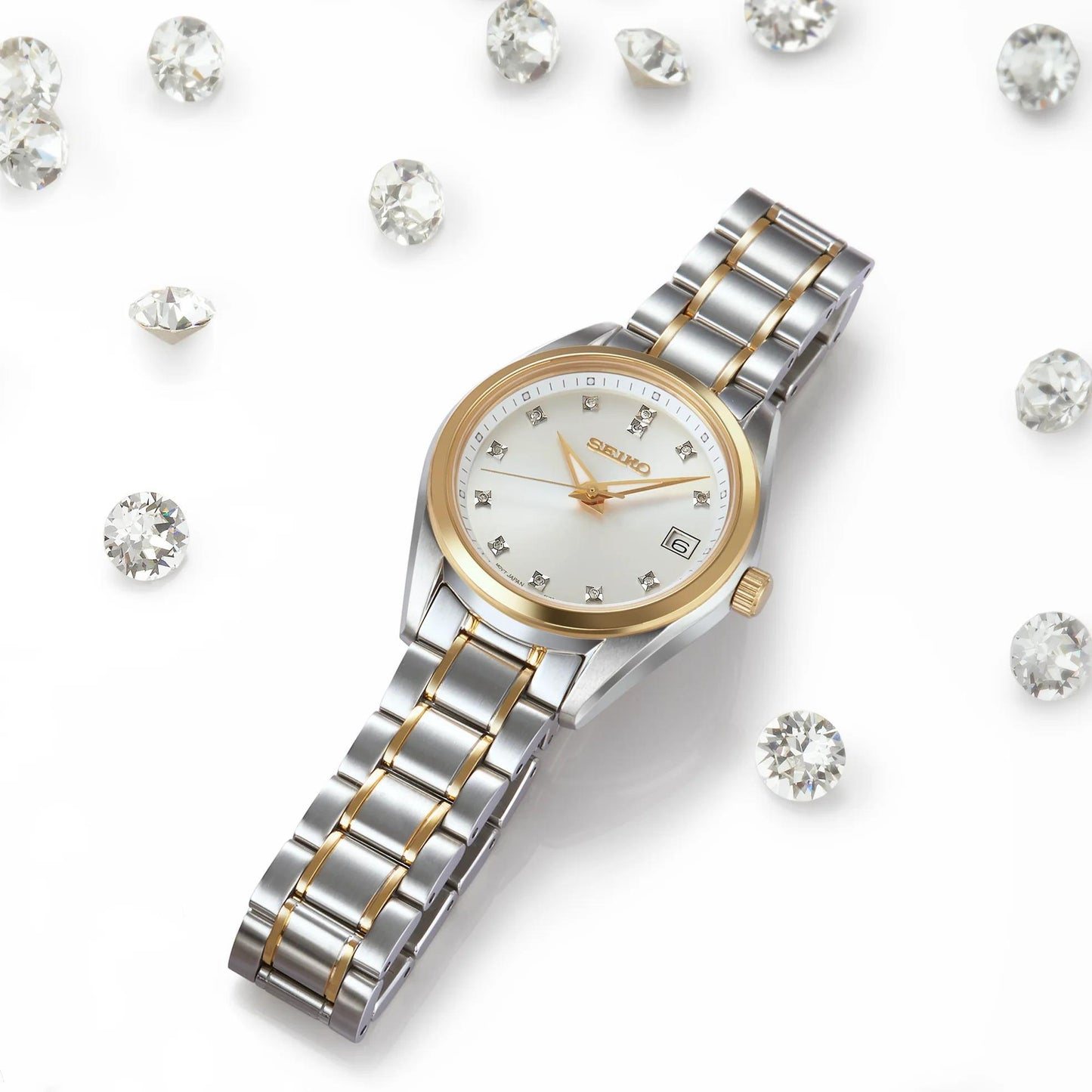 Seiko Diamonds Quartz Silver Dial Womens Watch SUR582