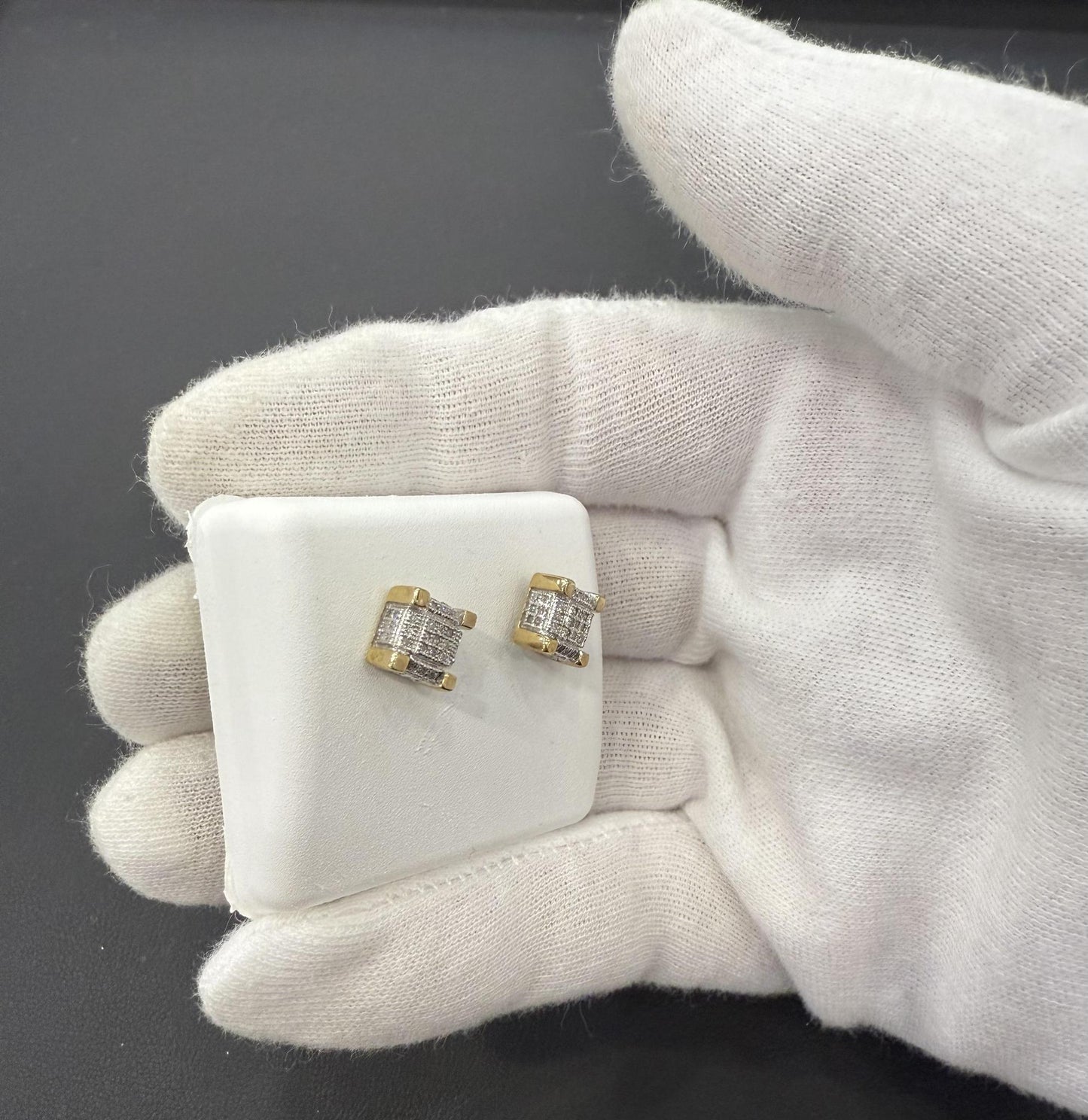 0.25 cttw Diamond Square Mens Stud Earrings 10k Yellow Gold Screw Back