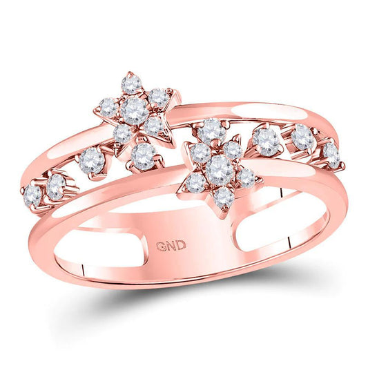 0.33ctw Diamond Star Open Double Band Ring 14k Rose Gold Womens
