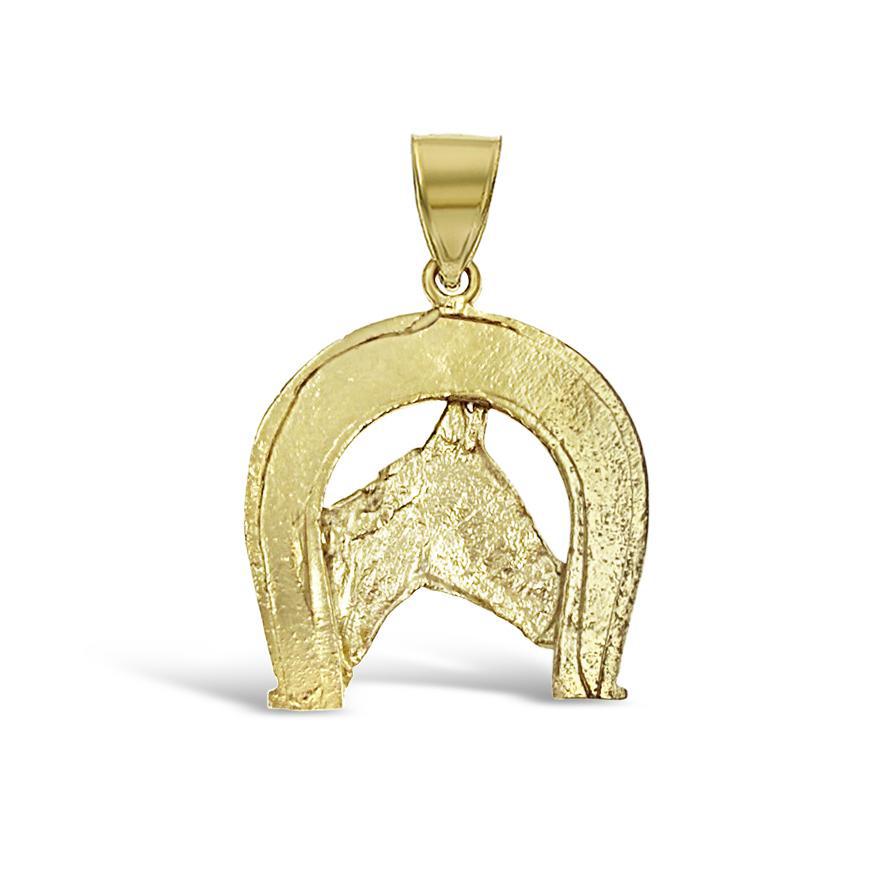 Lucky Horseshoe Horse Head Charm Pendant 10k Yellow Gold