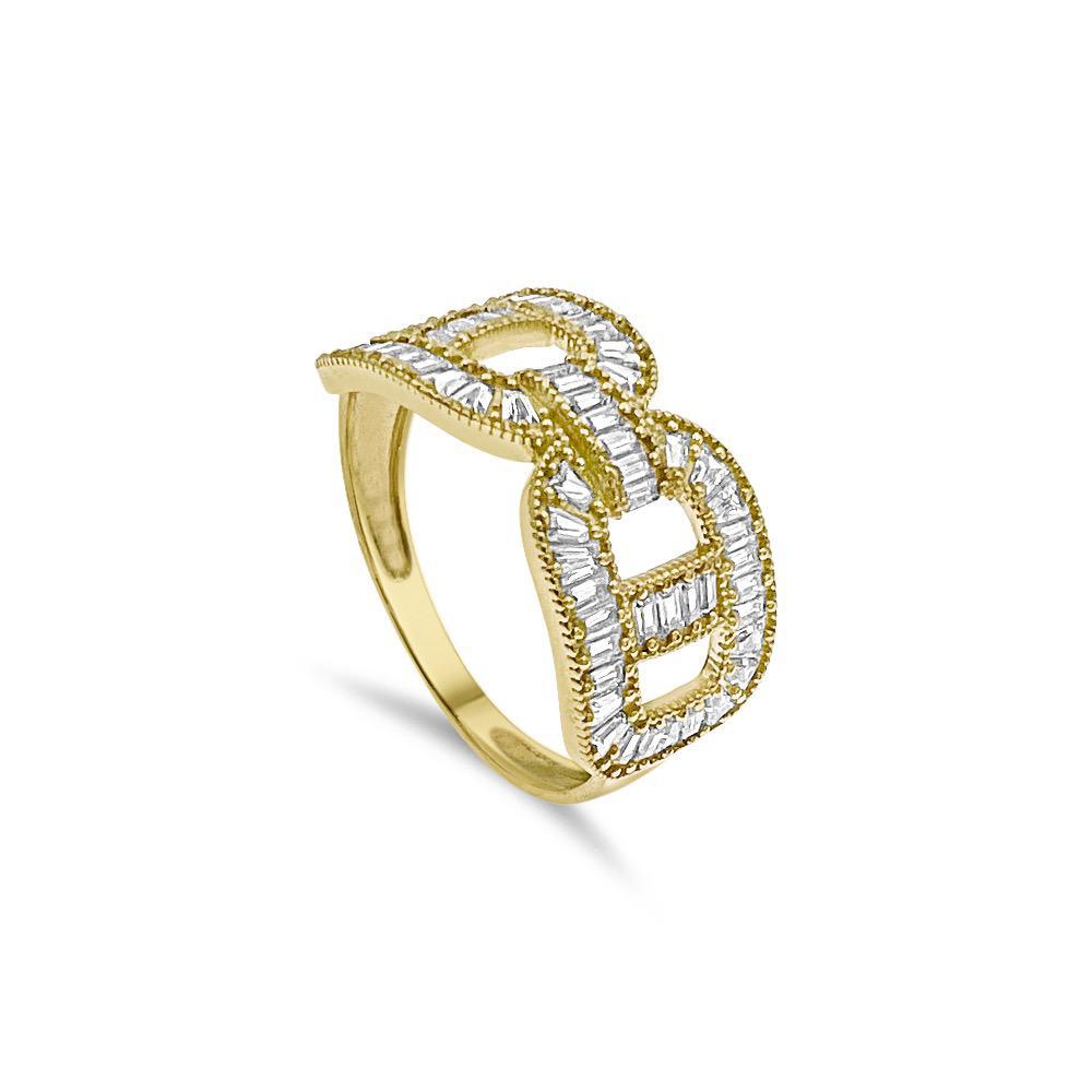 10k Yellow Gold Men's Band Anchor Link Chain Baguette CZ