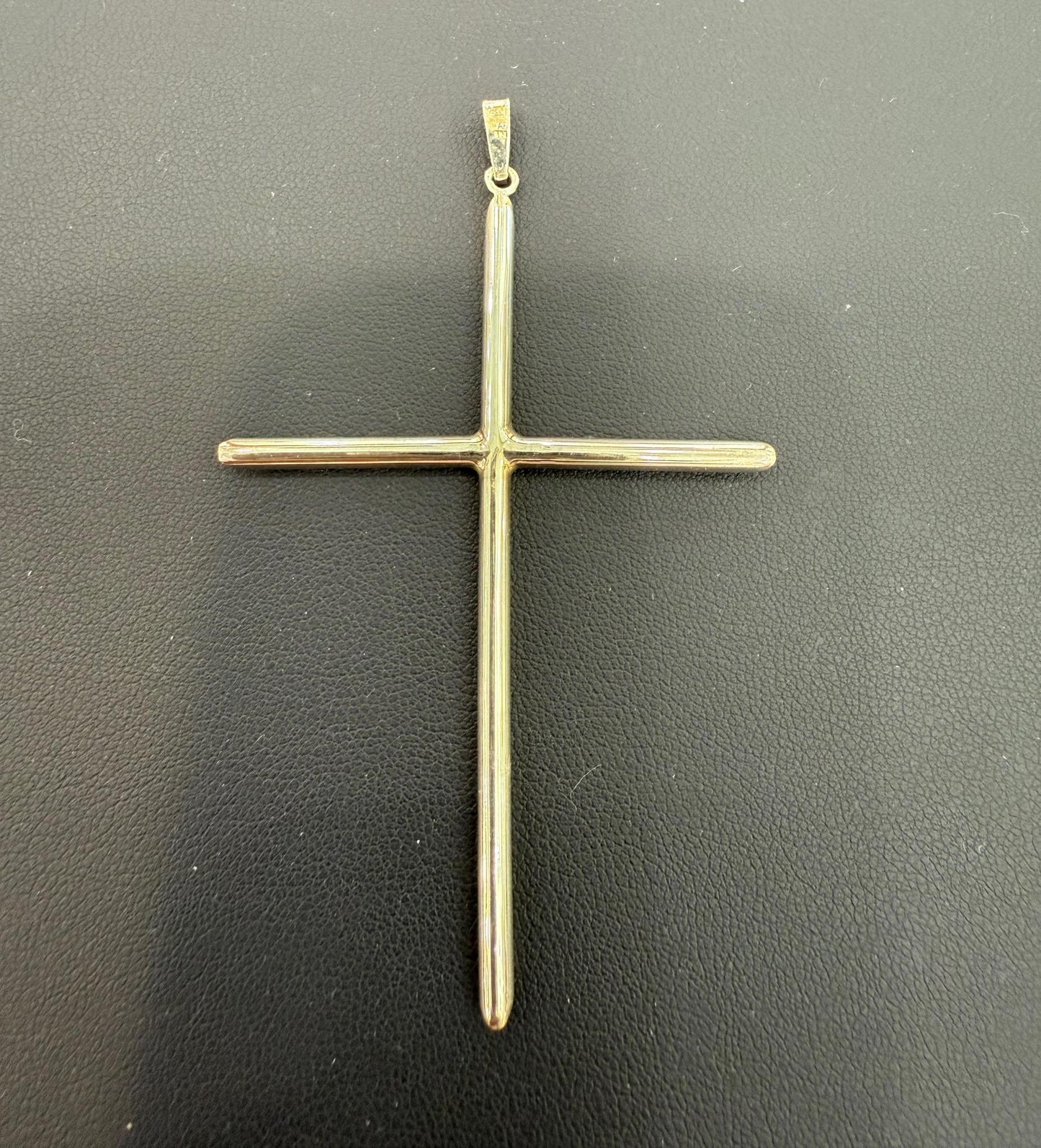 Cross Plain Pendant Charm 925 Sterling Silver Gold Plated 3.2 inch