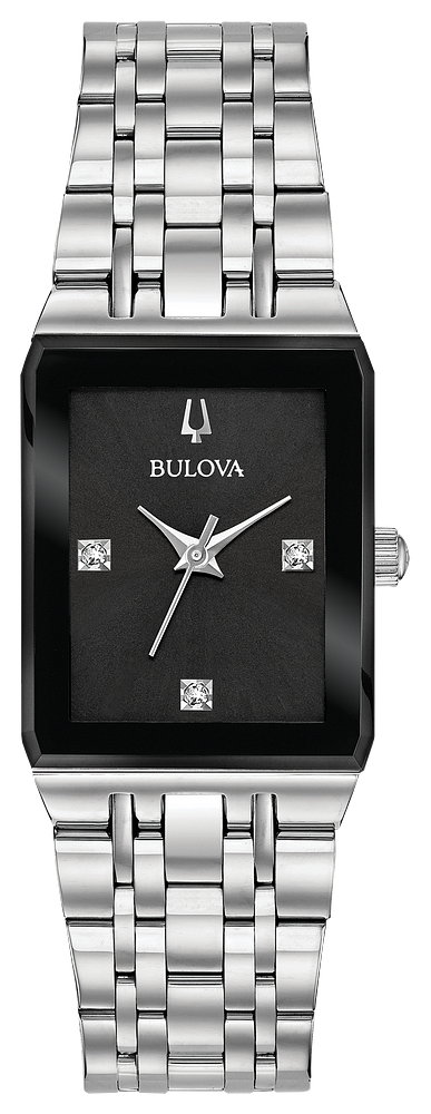 Bulova Quadra Diamonds Black Dial Womens Watch 96P202