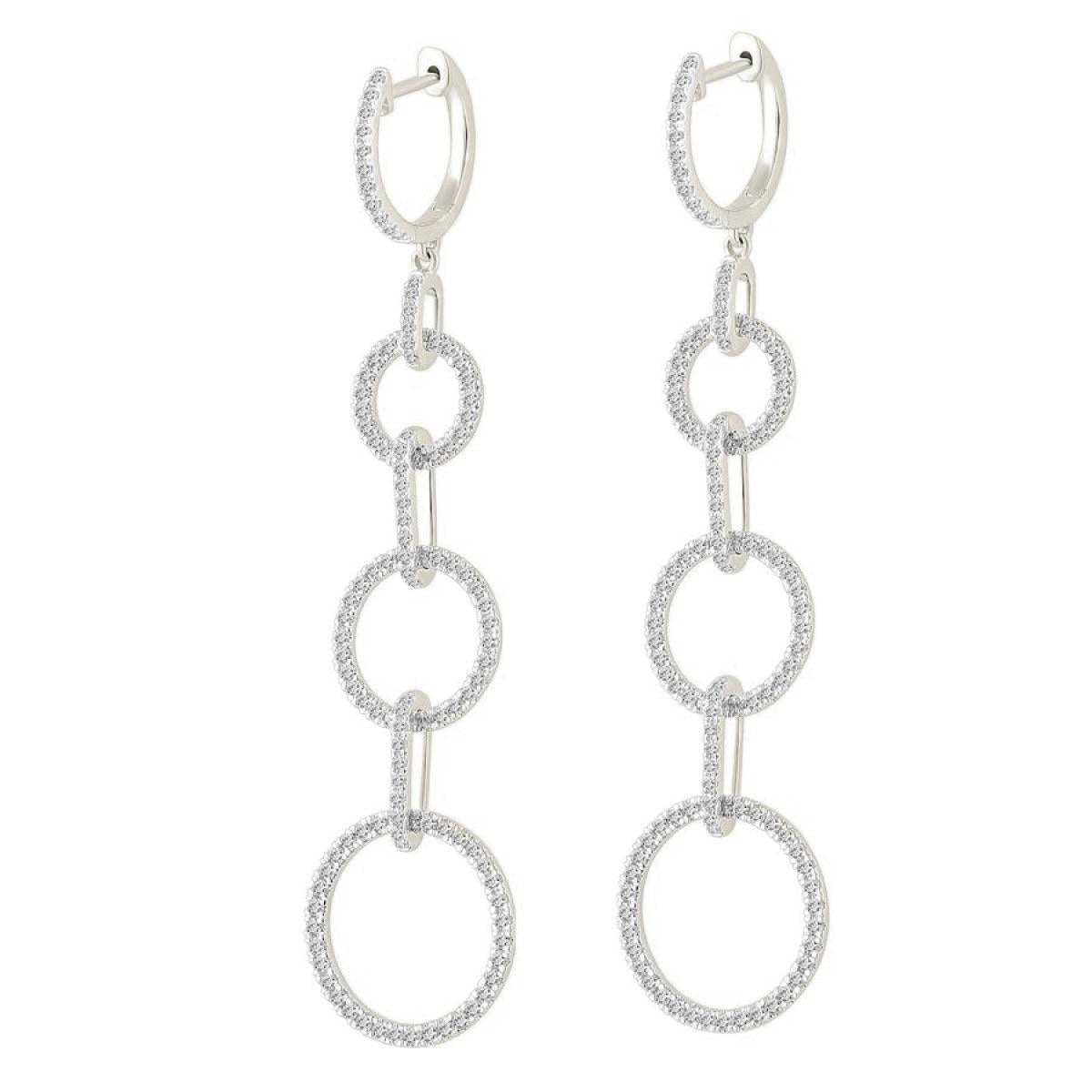 1.50 cttw Diamond Drop Earrings Circle Link Hoop 14k White Gold Dangle