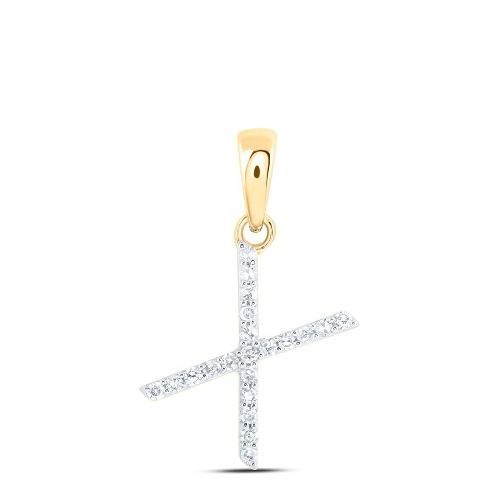 Diamond Letter Initial X Pendant Charm 10k Yellow Gold