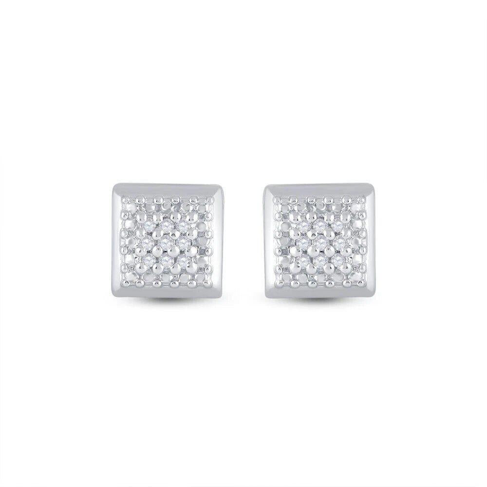 Diamond Square Mens Stud Earrings 925 Sterling Silver Screw Back