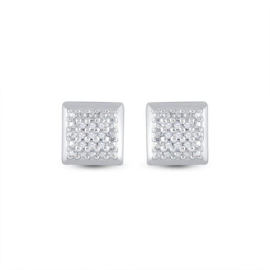Diamond Square Mens Stud Earrings 925 Sterling Silver Screw Back