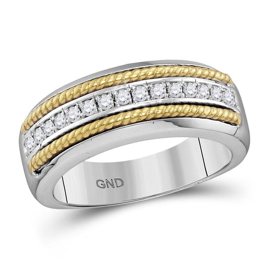 0.33 Cttw Diamond Wedding Rope Mens Band Ring 10k White Yellow Gold