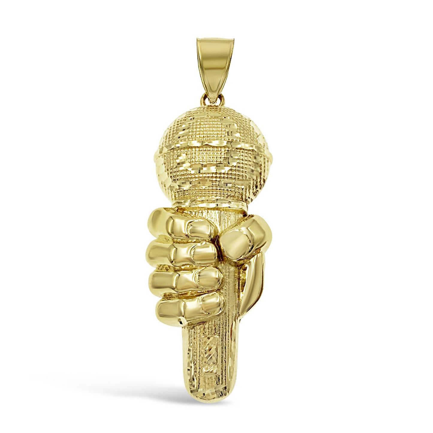 2.8" Real 10k Yellow Gold Microphone Pendant Hand Holding Mic Mens Charm