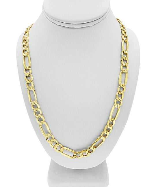 Figaro Link Chain Mens Necklace 9.5 mm 10k Yellow Gold