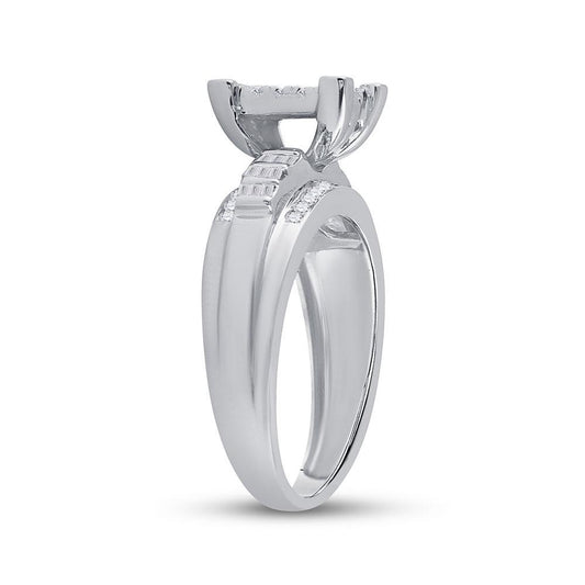 0.50Ctw Baguette Round Diamond Square Cluster Engagement Ring 10k White Gold