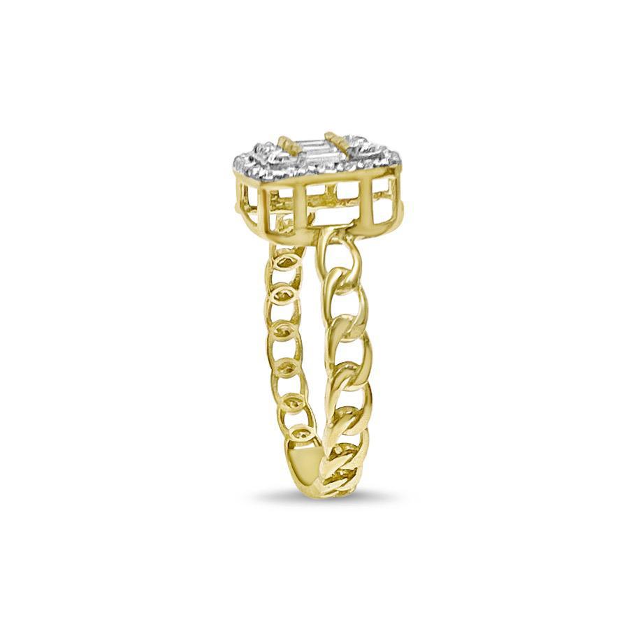 Square Engagement Ring 14k Yellow Gold Link Chain Band