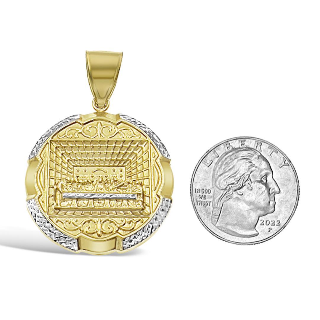 Last Supper Pendant 10k Two Tone Gold Round Charm 1.8 inch
