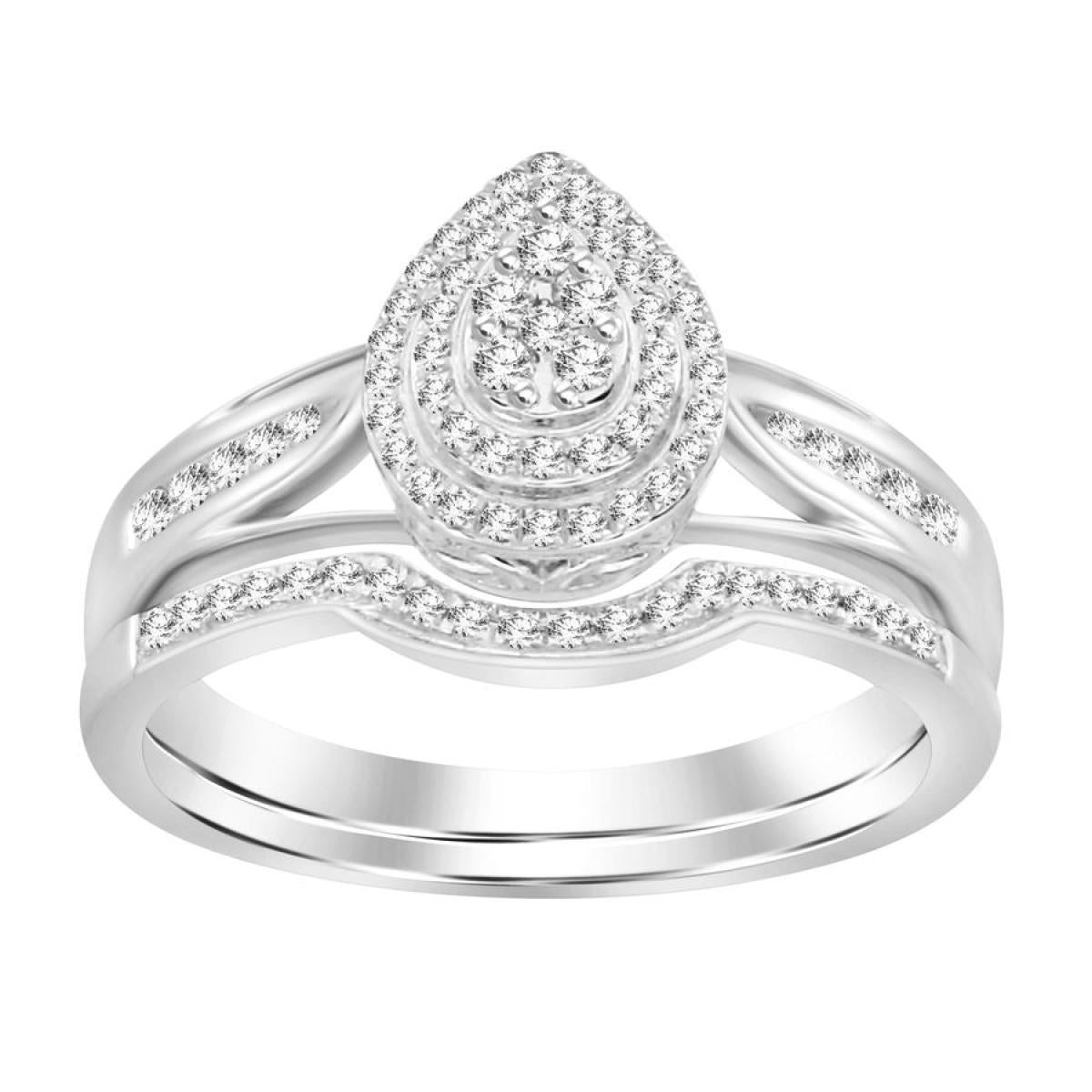0.30 ctw Diamond Pear Shape Wedding Bridal Ring Set 10k White Gold