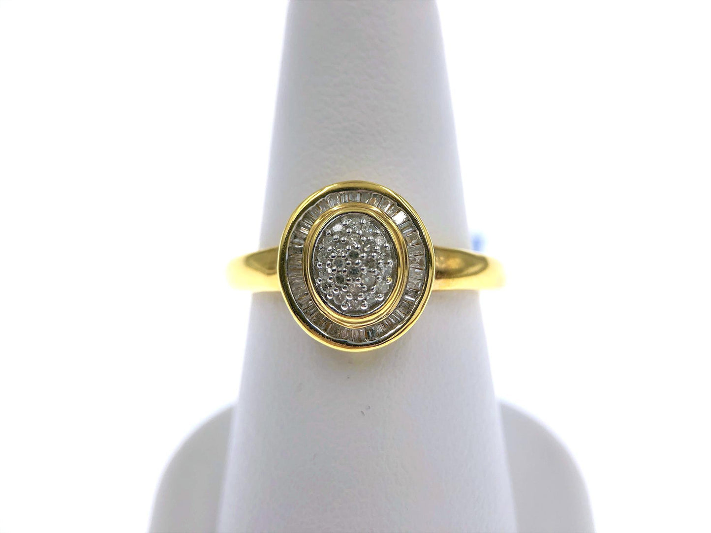 0.25cttw Baguette Diamond Oval Engagement Ring Gold plated 925 Sterling Silver