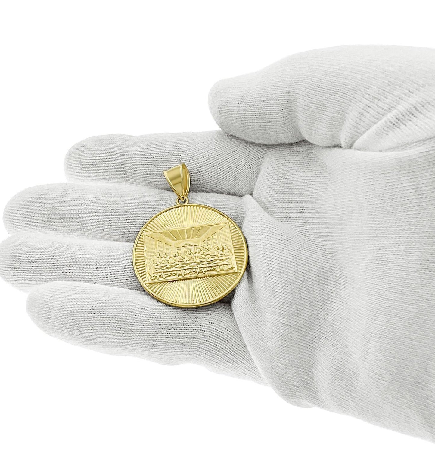Last Supper Pendant 10k Gold Medallion Round Charm 1.8"