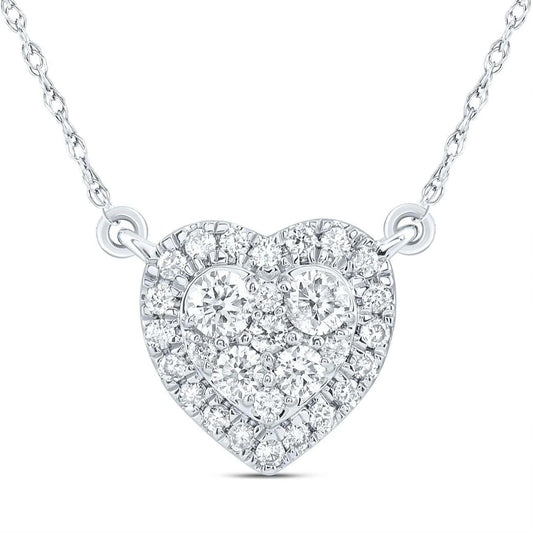 0.33ctw Diamond Heart Necklace 10k White Gold Cluster Halo Pendant Design
