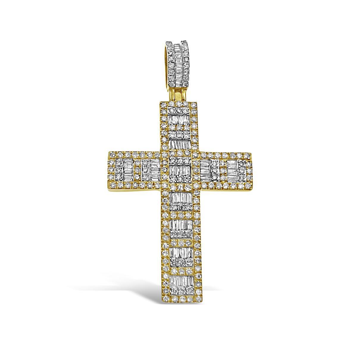 1.59 Cttw Baguette Diamond Cross Pendant Charm 14k Yellow Gold
